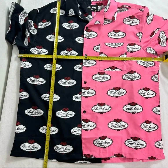 Full Send Nelk Boys Split Rose Logo Shirt Pink Black Button Up Size Medium NWT - Picture 4 of 12